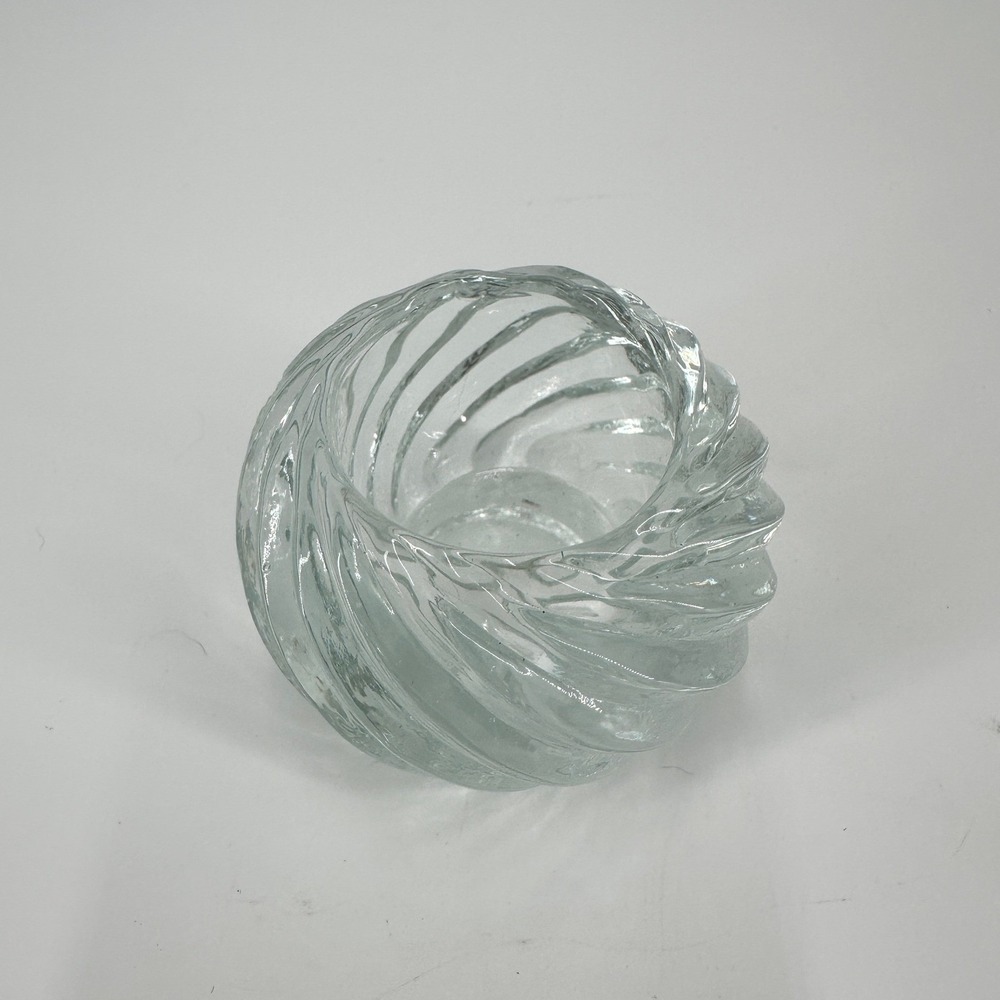 Clear Swirl Ribbed Hand Blown Glass Votive Tealight Candle Holder